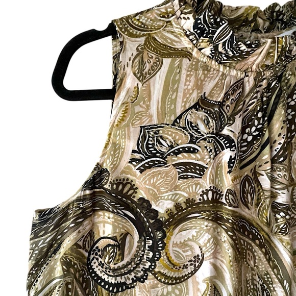 Calvin Klein | NWOT | TIERED SLEEVELESS RUFFLE NECK PAISLEY DRESS | SIZE: 8 - Picture 3 of 10